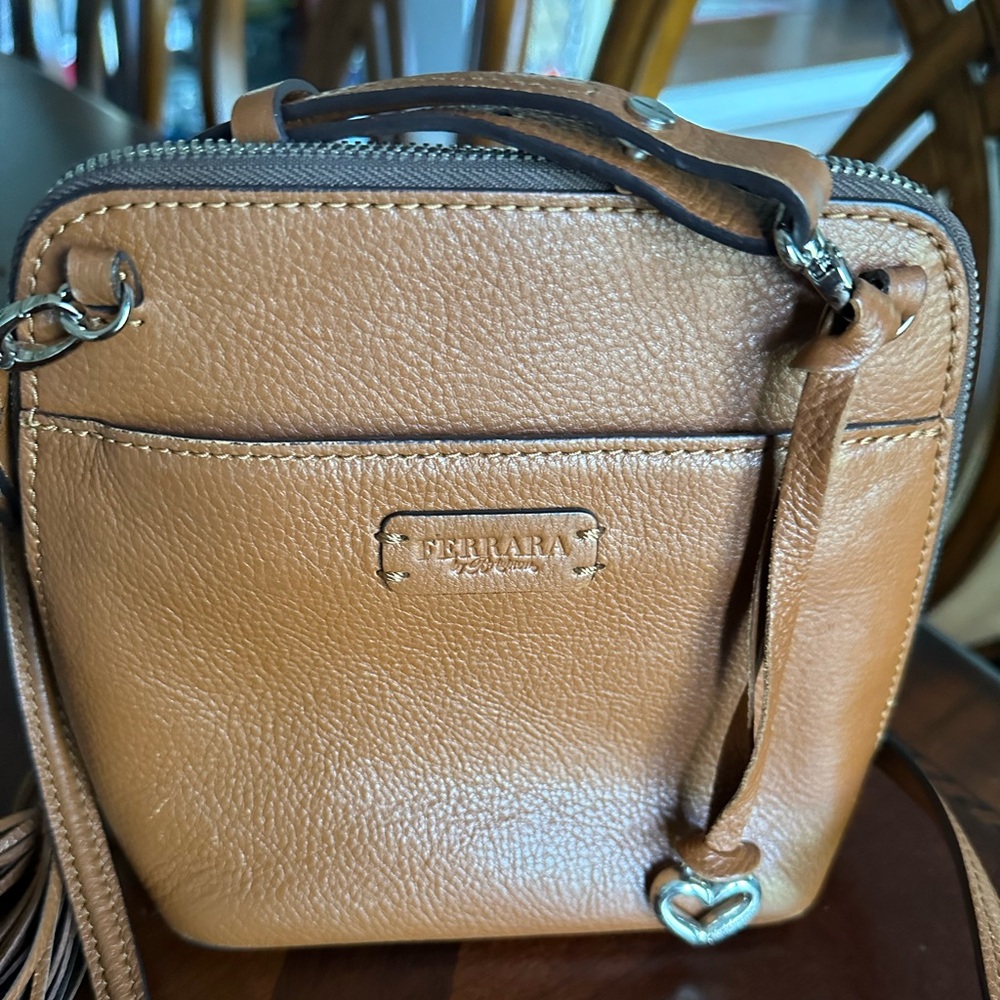 BRIGHTON FERRARA ANDRETTA LEATHER Crossbody Purse - Brown/Strap, Tassels & Charm - Picture 5 of 11